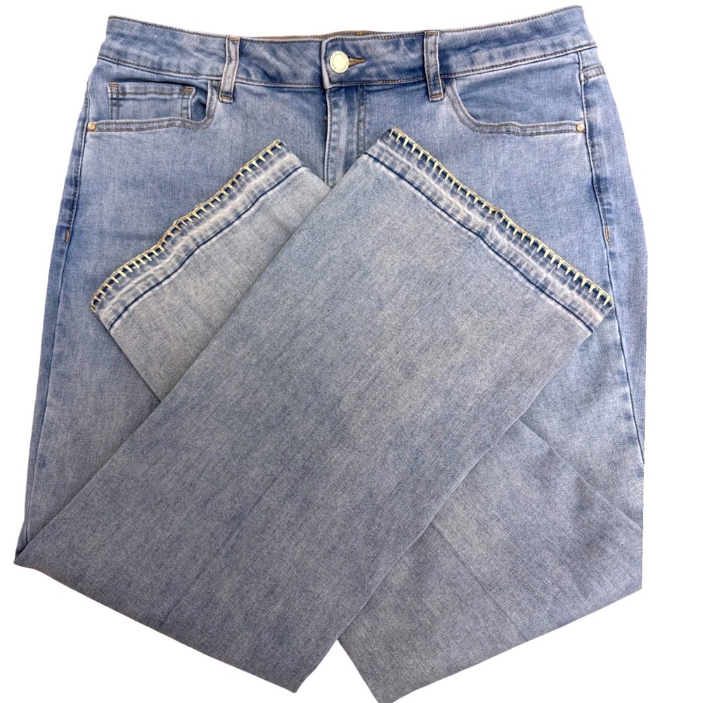 Charlie B Light Blue Blanket Stitch Hem Flare Jeans Womens 14